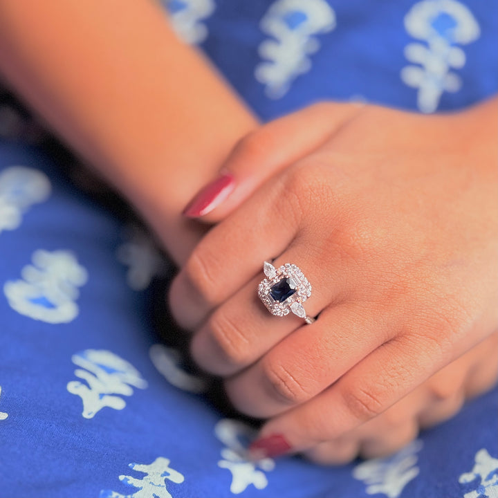 rose gold plated silver blue stone ring