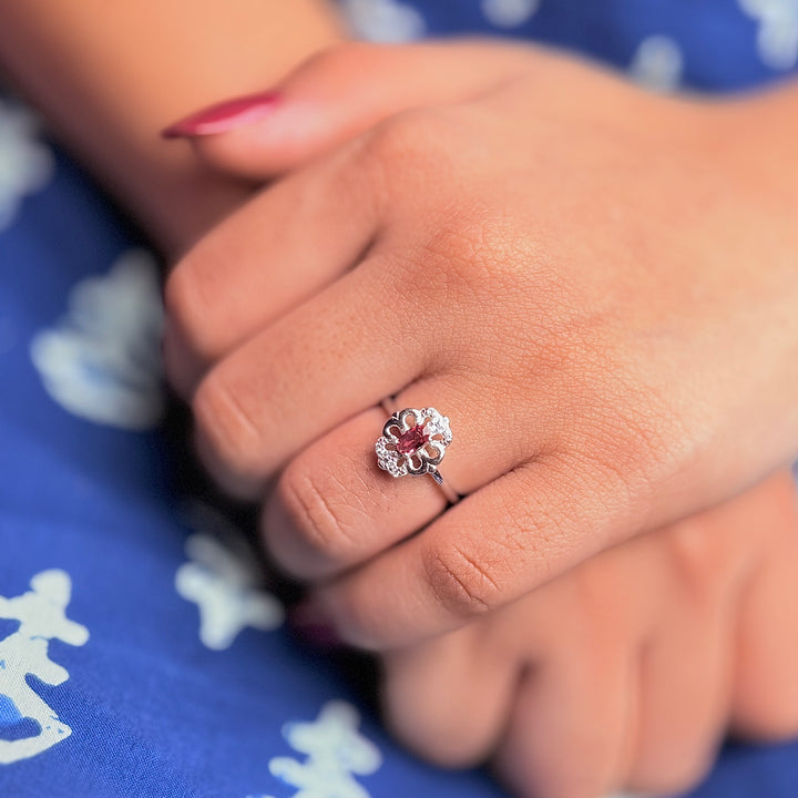 Silver red pearl ring