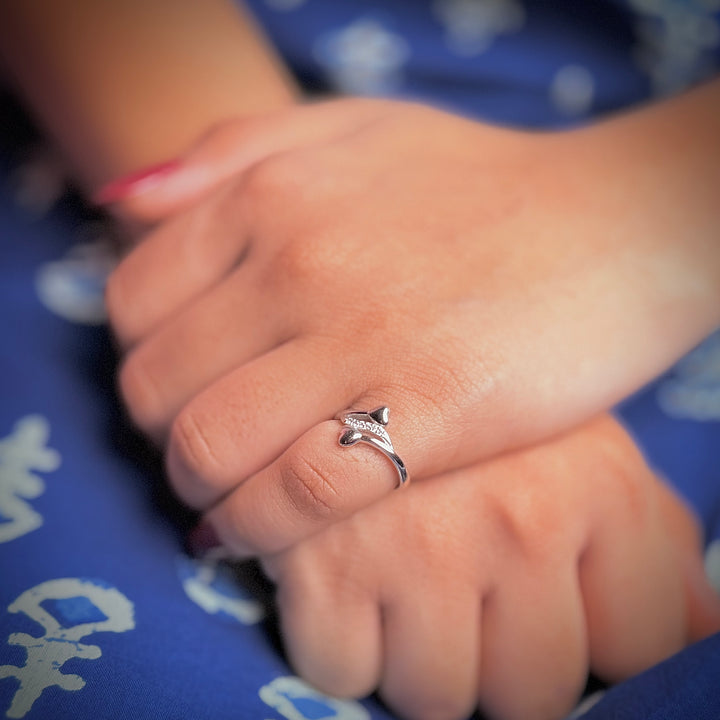 Silver two heart and love ring