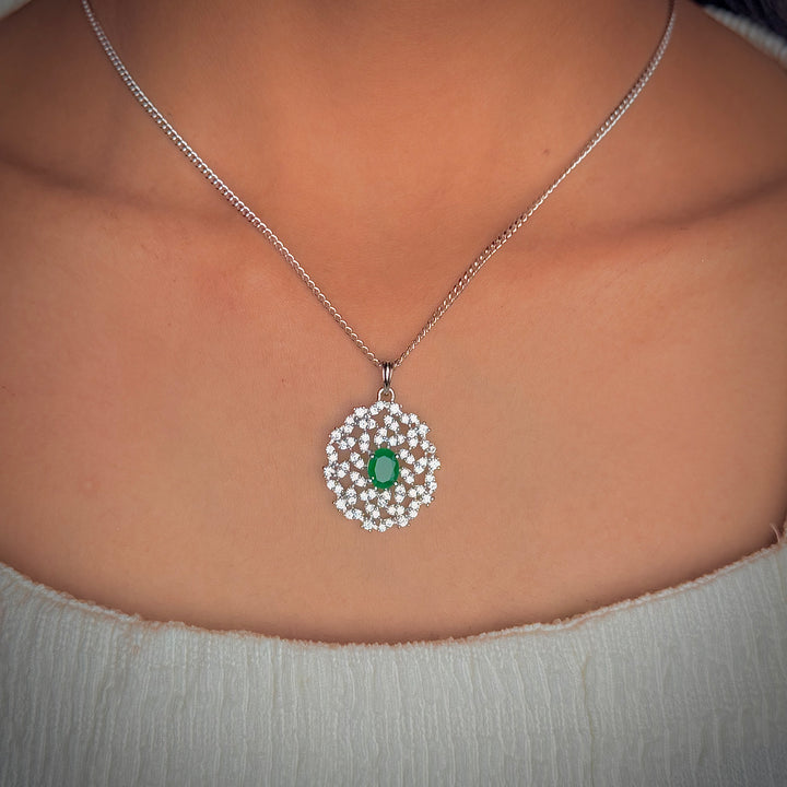 Green american diamond three piece pendant without chain