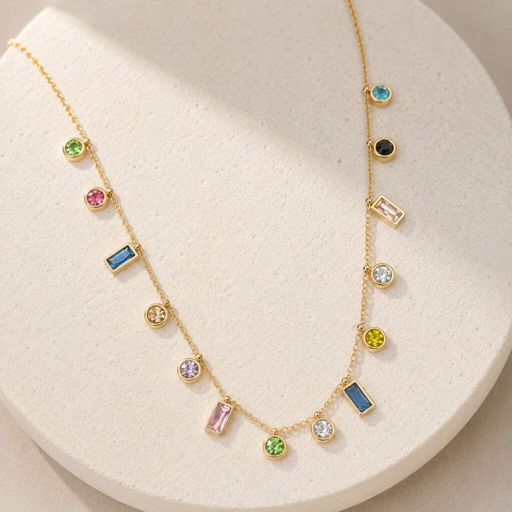 Multicolor Studded Charms Necklace CZ stone