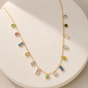 Multicolor Studded Charms Necklace CZ stone