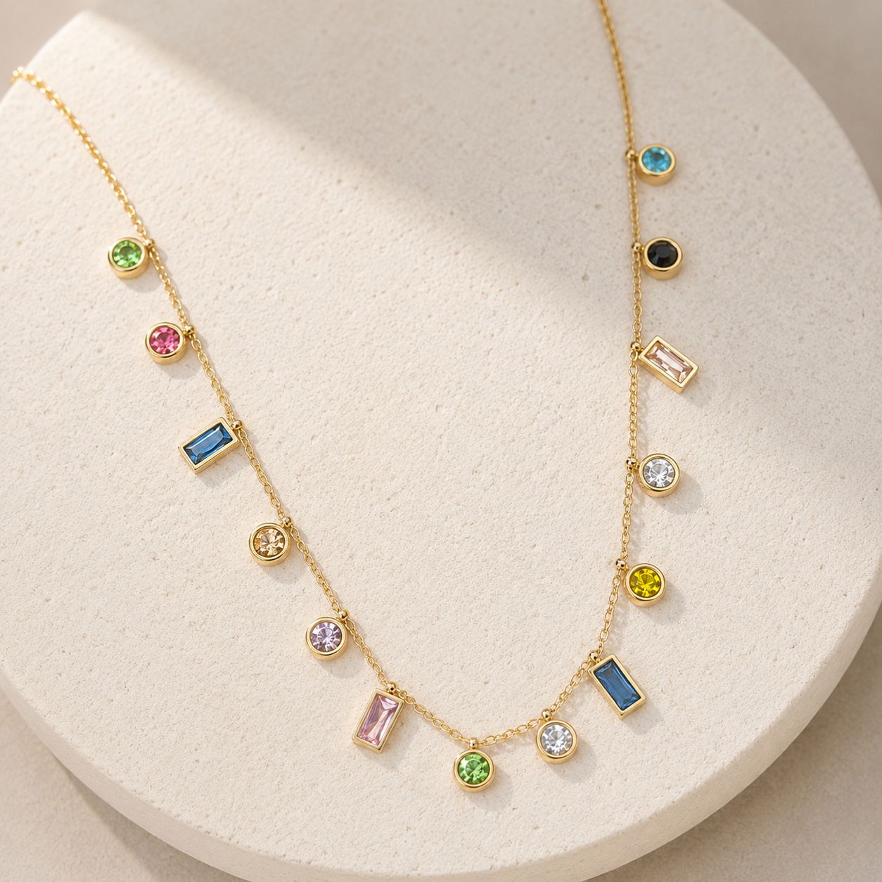Multicolor Studded Charms Necklace CZ stone