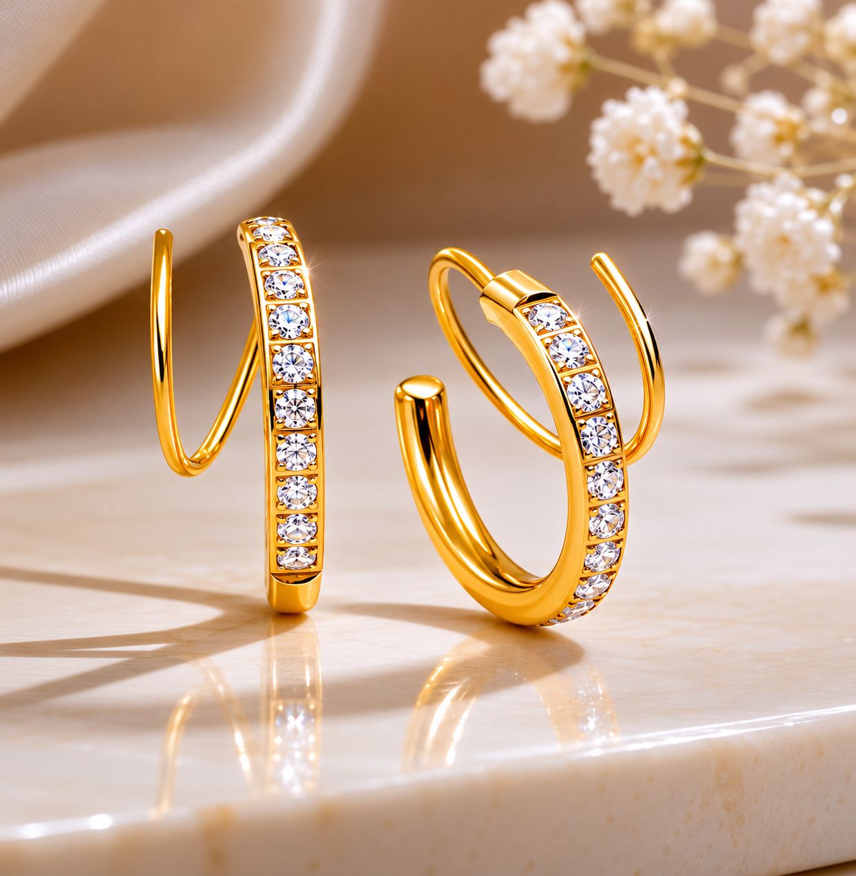 Antitarnish diamond spiral circular earring