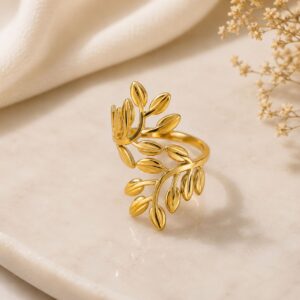 Antitarnish Leaf Adjustable Ring