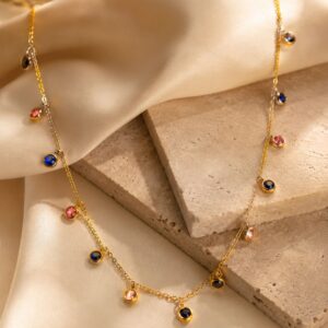 Anti tarnish RaasRani multicolor gold charm necklace