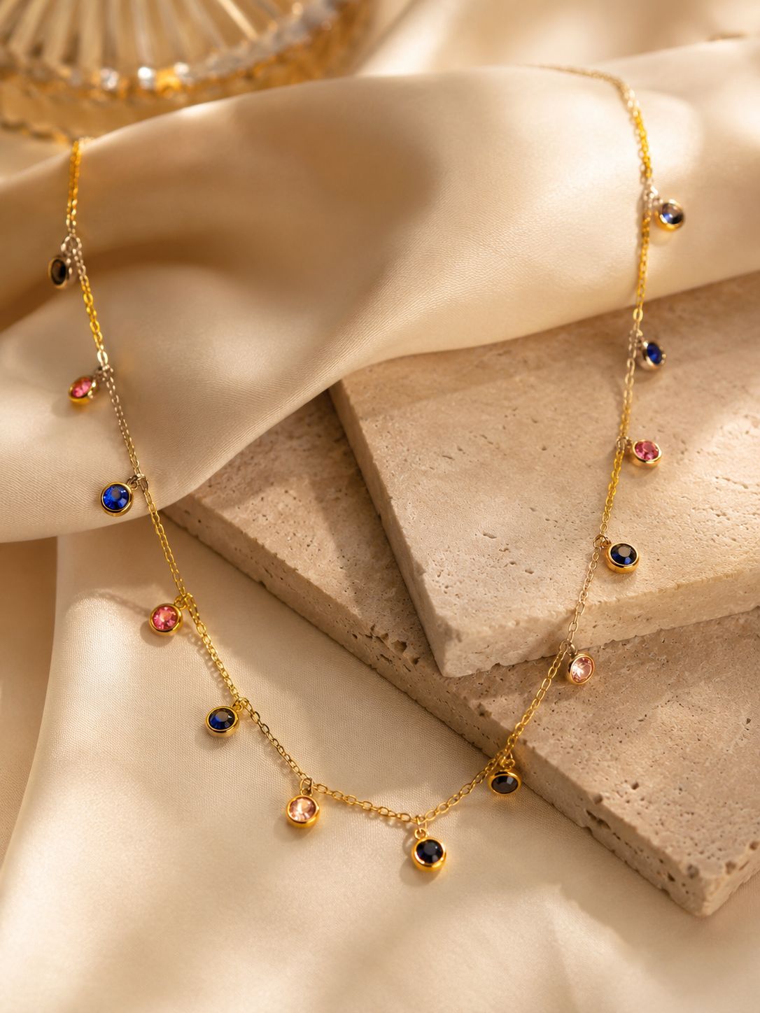 Anti tarnish RaasRani multicolor gold charm necklace