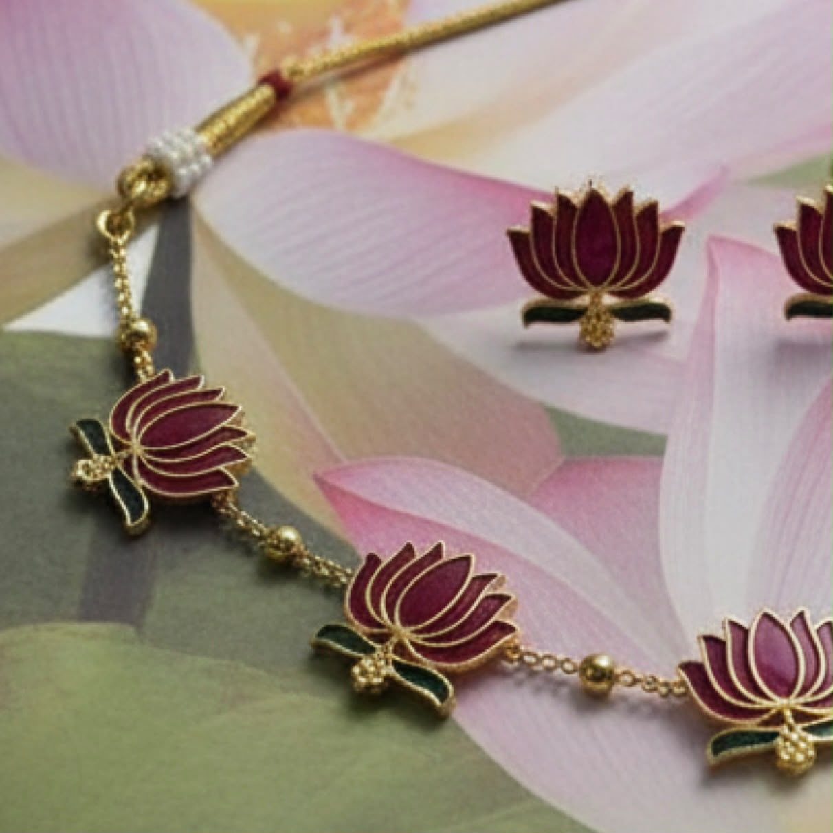 Lotus necklace with lotus earring
