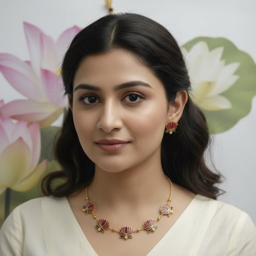 Lotus necklace with lotus earring