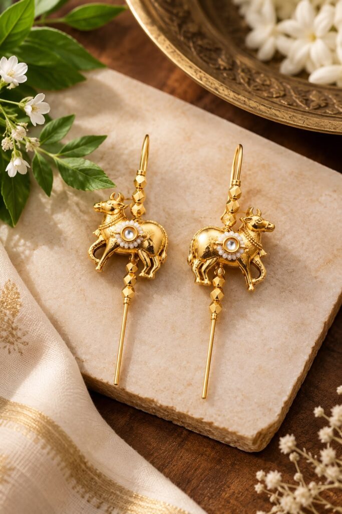 Golden Bull Charm Earrings